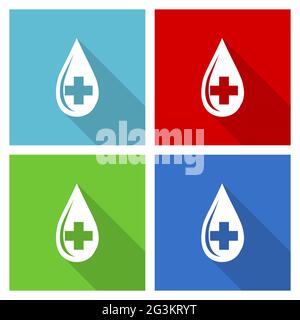 Conjunto de iconos de sangre, ilustración vectorial de diseño plano en eps 10 para diseño web y aplicaciones móviles en cuatro opciones de color Ilustración del Vector
