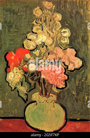 Vincent Van Gogh - Jarrón de la vida con las allows de la rosa 1890 Foto de stock