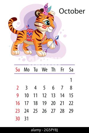 Plantilla de diseño de calendario mural para el 2022 de junio, año del  Tigre según el calendario chino o oriental. Carácter animal. Ilustración  vectorial. Semana s Imagen Vector de stock - Alamy