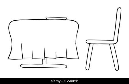 camión Pulido George Bernard Ilustración de vector de dibujos animados de mesa de comedor y silla.  Contorno negro y color blanco Imagen Vector de stock - Alamy