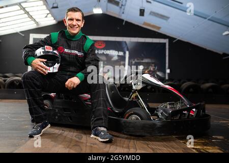 USO EDITORIAL SOLAMENTE Dom Gaynor, CEO de TeamSport, celebra la reapertura de sus 35 pistas de karting en interiores en todo el Reino Unido y una expansión europea, a medida que la empresa se acerca a su año 30th. Fecha de emisión: Jueves 1 de julio de 2021.