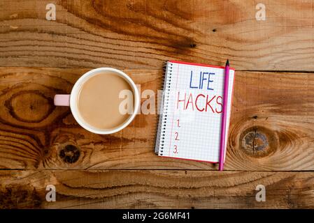 Anuncio de escritura texto mostrando la vida Hacks. Concepto Significado  Solución Hacking Hack truco para ayudar a la eficiencia lagrimal escrita la  carta una nota de papel Fotografía de stock - Alamy