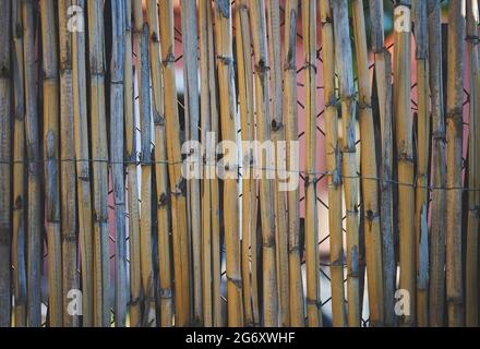 detalle de una valla hecha con trozos de caña y atada con alambre