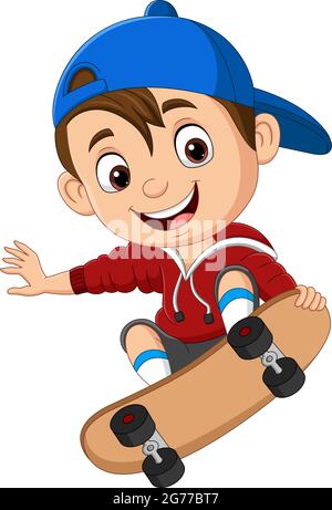 Dibujos animados feliz niño skateboarding Imagen Vector de stock