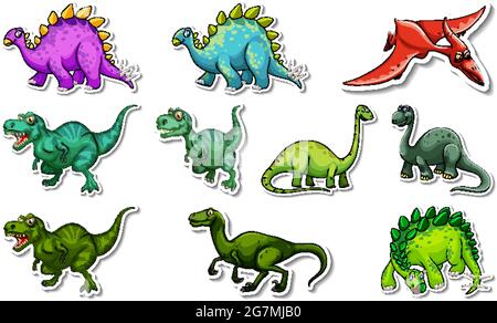 Juego de pegatinas con diferentes tipos de dibujos animados de dinosaurios  ilustración Imagen Vector de stock - Alamy