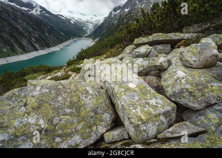 Schlegeis Stausee vista al lago. Zillertal, Austria, Europa Foto de stock