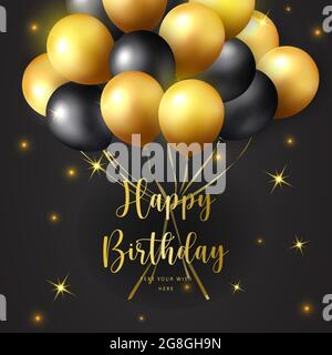 Negro dorado y plateado elegante tarjeta feliz cumpleaños con globos  realistas, fondo de lujo para web e impresión de decoración Imagen Vector de  stock - Alamy