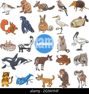 Ilustración de dibujos animados de graciosos animales silvestres especies  personajes gran conjunto Imagen Vector de stock - Alamy