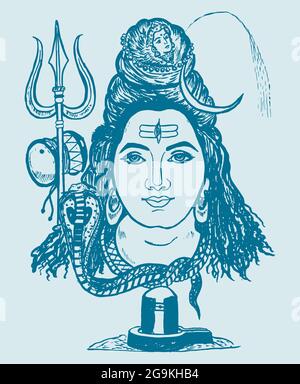 Bosquejo del famoso y poderoso dios indio Señor Shiva y sus símbolos con espacio libre para el texto Foto de stock