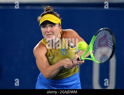 Tokio, Japón. 31st de julio de 2021. Tokio, Japón. 31st de julio de 2021. Tenis: Juegos Olímpicos, solteros femeninos, tercer partido, Rybakina (Kazajstán) - Svitolina (Ucrania). Elina Svitolina en acción. Crédito: Marijan Murat/dpa/Alamy Live News Crédito: dpa Picture Alliance/Alamy Live News Foto de stock