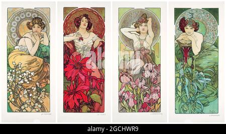 Art Nouveau de Alphonse Mucha. Les Pierres Précieuses 1900. (Piedras preciosas). Mejorado digitalmente.