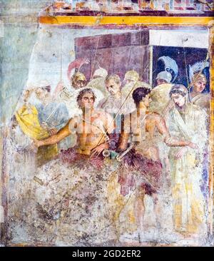 Aquiles y Briseis Aquiles deja a su prisionero Briseis a Agamemnon para reemplazar a Criseis, regresó a su padre Crase, que era sacerdote de Apolo Fresco Pompeya, Casa del Poeta Tragico (Casa del poeta trágico) 45-79 d.C. Foto de stock
