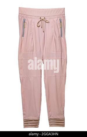 Mujer pantalones sport. Elegante pantalón de rosa claro está aislado sobre un fondo Moderno pantalón denim para mujer Fotografía de stock - Alamy