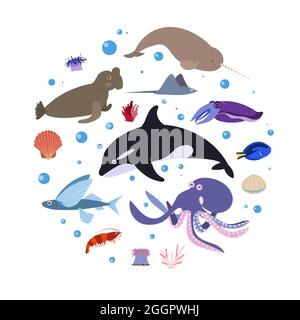 Conjunto de animales marinos de dibujos animados Imagen Vector de stock -  Alamy