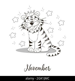 Símbolo Del Año 2022 Para La Decoración Del Calendario. Noviembre 2022. Año  Nuevo Del Tigre Según El Calendario Chino U Oriental. Linda Ilustración  Vectorial En Estilo De Dibujo A Mano Ilustraciones svg