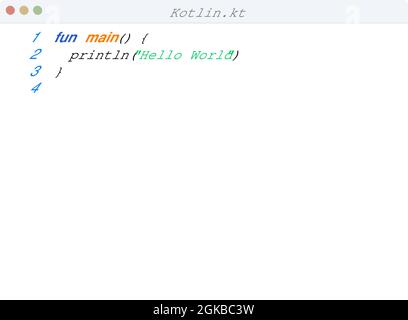 Lenguaje Kotlin Ejemplo de programa Hello World en la ilustración de la ...