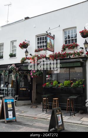 El pub Nag's Head, frente a la antigua casa de Ghislaine Maxwell en Kinnerton Street en Belgravia, Knightsbridge, Londres. Foto de stock