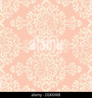 Un fondo añejo y destartalado sin costuras Adorno oriental con enrejado y rozaduras. Rosa y beige. Diseño vintage para papel tapiz de tela y.