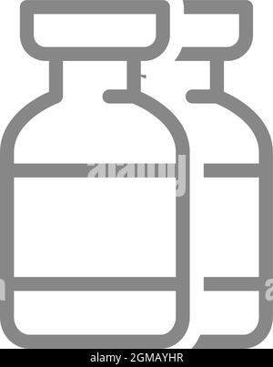 Icono de línea de ampollas médicas. Vacunación, vacuna, inmunización, suero, símbolo de inmunidad colectiva Ilustración del Vector