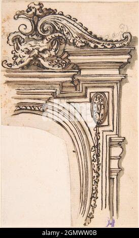 Diseño de Fragmento de Marco (recto); Croquis de la Cabeza de un Hombre en Perfil (Verso). Artista: Anónimo, italiano, siglo 17th o 18th; Fecha: 17th-18th