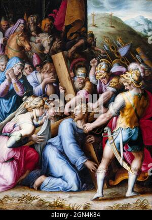 Cristo llevando la Cruz por Giorgio Vasari (1511-1574), aceite sobre panel, c. 1562-65 Foto de stock