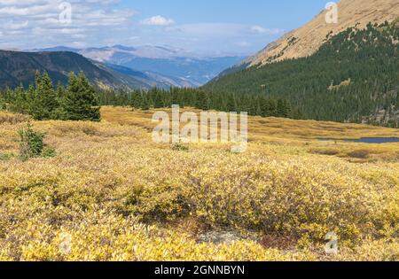 Vista panorámica con la montaña Square Top a la distancia en el paso de Guanella en Colorado Foto de stock