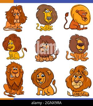 juego de personajes de animales cómicos de leones de dibujos animados  Imagen Vector de stock - Alamy