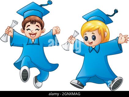 Graduación de niño y niña de dibujos animados Imagen Vector de stock - Alamy