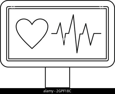 Icono del monitor de ECG, el estilo de esquema Ilustración del Vector