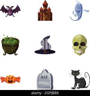 Fiesta de Halloween, conjunto de iconos de estilo de dibujos animados
