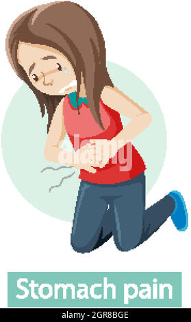 Dibujo de dibujos animados con síntomas de dolor de estómago Imagen Vector  de stock - Alamy