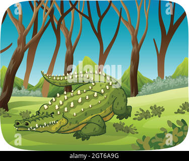 Ilustración de la escena en el bosque de cocodrilo Imagen Vector de stock -  Alamy