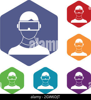 Gafas de realidad virtual 3D conjunto de iconos Ilustración del Vector