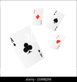 Volando jugando cartas cuatro de una clase o quads. Elemento de juego de cazino de diseño ACE. Cartas realistas de póquer o blackjack. Ilustración vectorial Ilustración del Vector