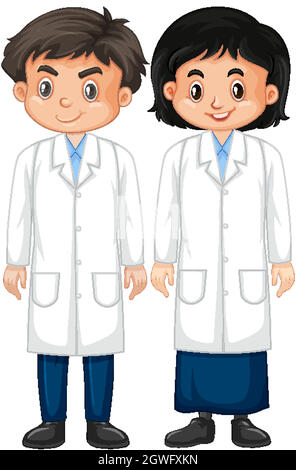 Niño y niña en bata de laboratorio sosteniendo el cuaderno Imagen Vector de  stock - Alamy