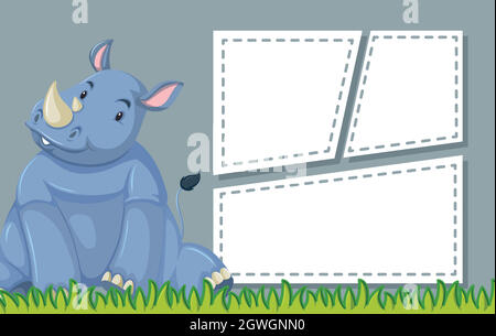 Rinocerontes en plantilla de notas Ilustración del Vector