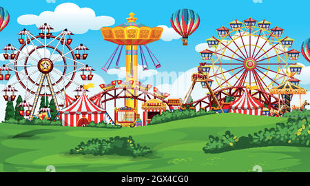  Feria parque de diversiones en el fondo de una imagen de campo Imagen Vector de stock