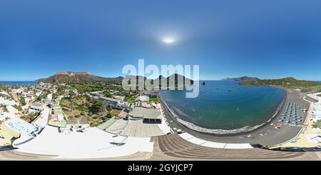 Vista panorámica en 360 grados de isola di Vulcano, sicilia, mediterraneo, Isola eolie, 360 foto en la isla vulcano eoliana