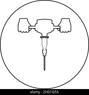 Martillo de impacto en la herramienta de sujeción manual Utilice el brazo con el icono de instrumento eléctrico en círculo redondo negro color vector ilustración de estilo sólido contorno Ilustración del Vector