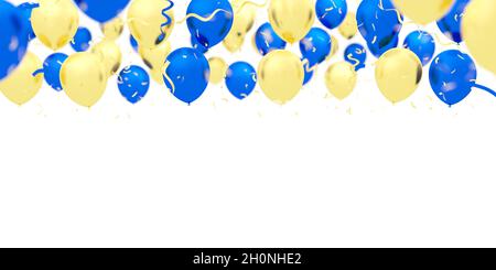Un montón de globos azules y dorados sobre un fondo azul.