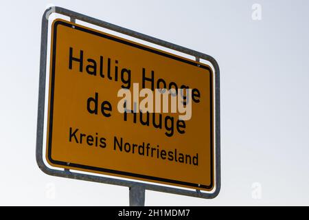 Cartel de la ciudad, Hallig Hooge, Frisia del Norte, Schleswig-Holstein, Alemania Foto de stock