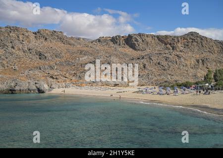 Playa de Sandstrand Skinaria, Südküste, Kreta, Griechenland Foto de stock