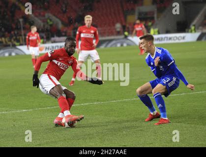 MOSCOW, RUSSIA, OCTOBER 20, 2021. The 2021/22 UEFA Europa League. Football  match between Spartak (Moscow) vs Leicester City (Leicester, England) at  Otkritie Arena in Moscow. Leicester von 3:4.Photo by Stupnikov Alexander/FC  Spartak