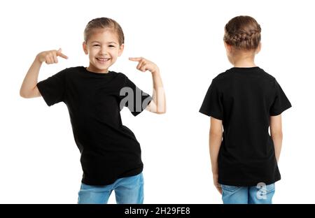 hermosa niña mujer en una camiseta negra imagen recortada maqueta camiseta  7584387 Foto de stock en Vecteezy