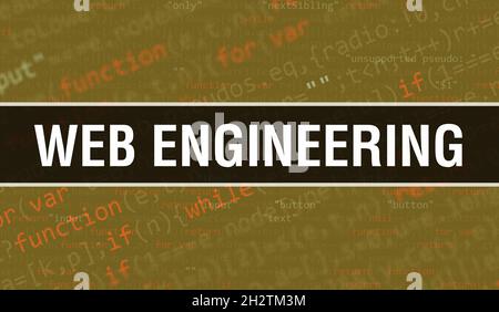 Ilustración del concepto de ingeniería web utilizando código para desarrollar programas y aplicaciones. Web de ingeniería código de sitio web con etiquetas de colores en la vista del navegador en d