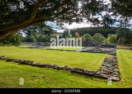 Las ruinas de Deer Abbey, un antiguo monasterio cisterciense cerca de Mintlaw, Buchan, Aberdeenshire, Escocia Foto de stock