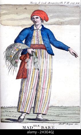 JEANNE BARET (1740-1807) Botánica francesa que acompañó a la circunnavegación del mundo de Antoine de Bougainville en 1766-1769. Grabado póstumo de 1817. Foto de stock