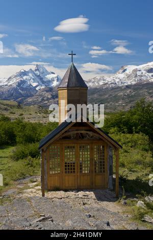 Iglesia de la Estancia Cristina en el Parque Nacional Los Glaciares Foto de stock