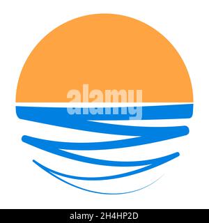 Sol y agua logo resort playa vacaciones costa ilustración stock Ilustración del Vector