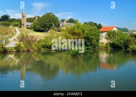 Reino Unido, Dorset, Abbotsbury Abbey Remains y Mill Pond. Foto de stock